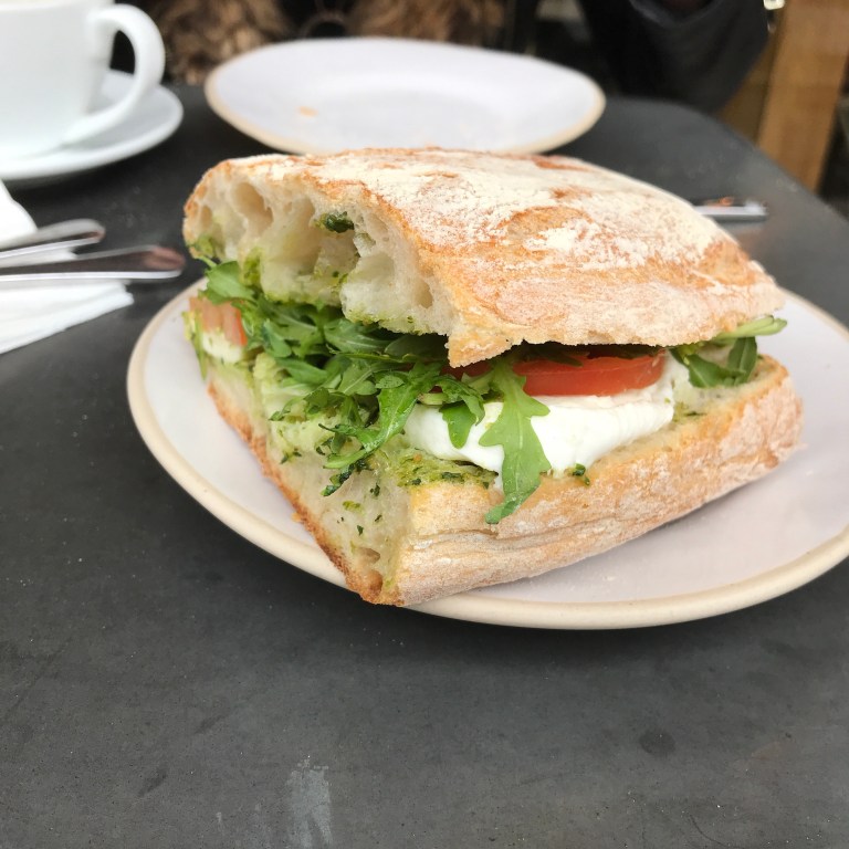 Mozzarella, Pesto & Tomato on Sourdough Ciabatta