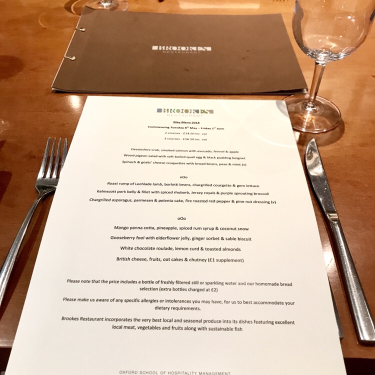 Brookes Restaurant May Menu