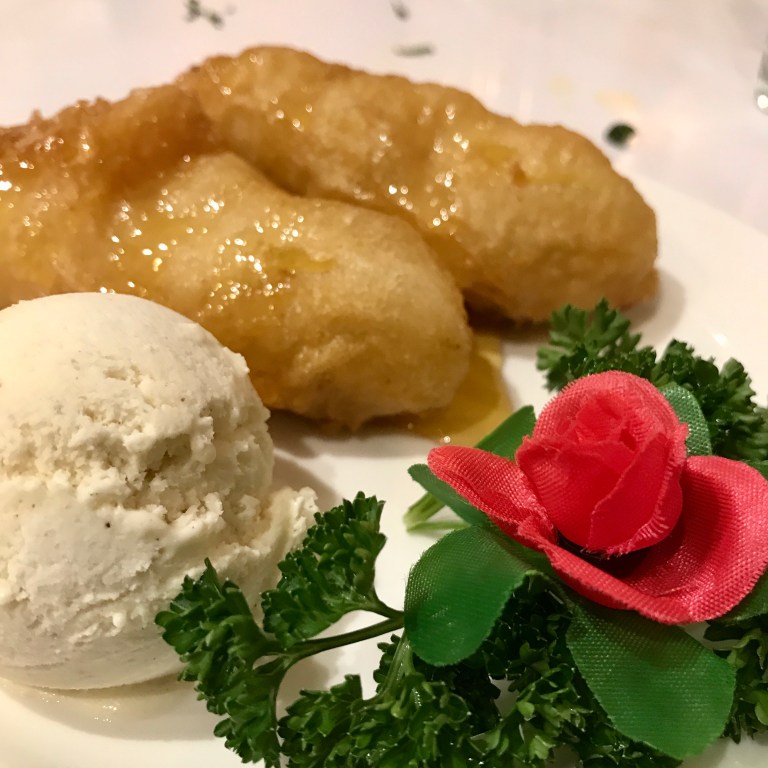 Banana fritters with golden syrup
