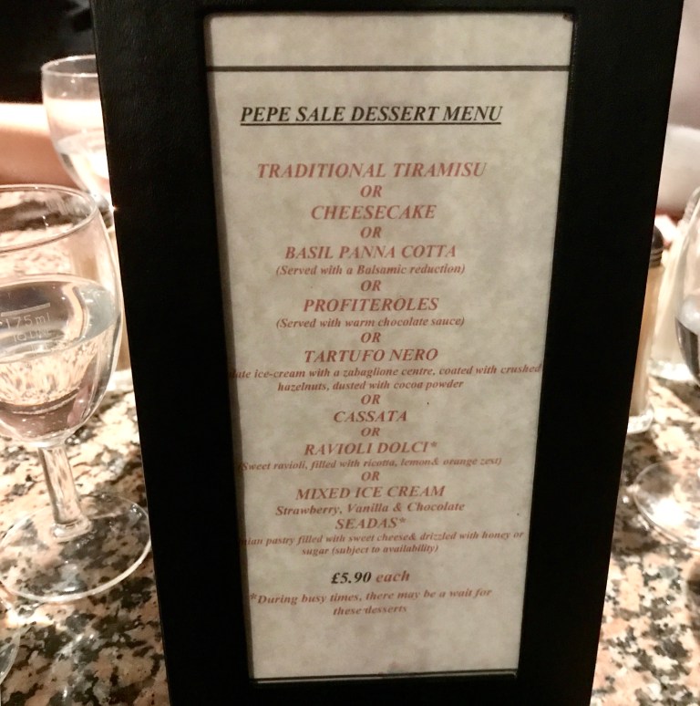 Pepe Sale dessert menu