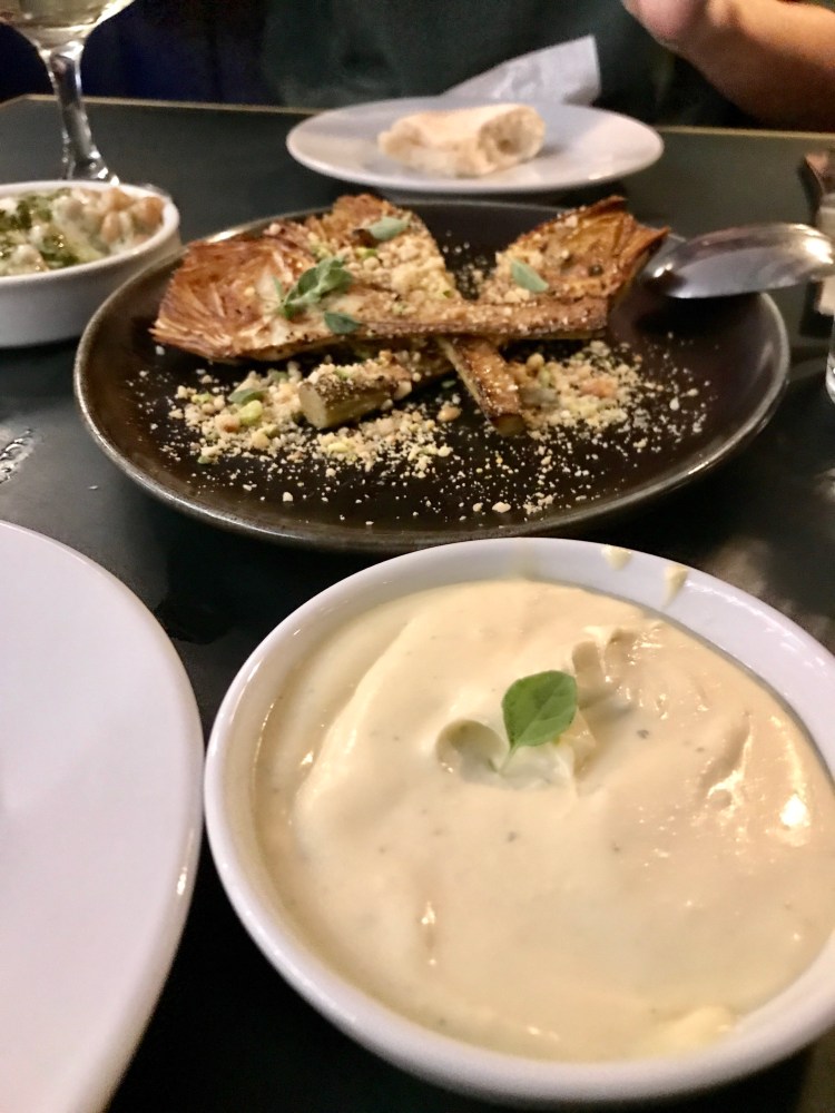 Artichokes a la Plancha Stilton cream, smashed nuts