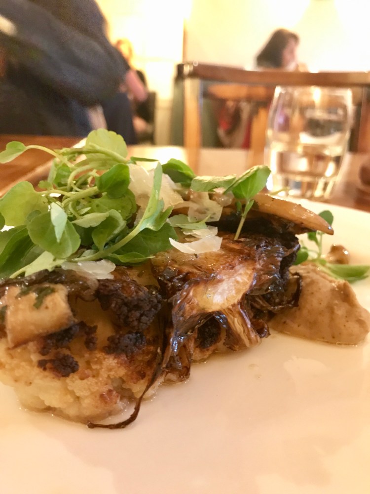 Salt baked cauliflower, truffled woodland mushrooms, Berkswell cheese