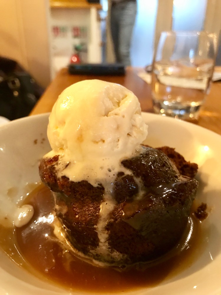 Sticky toffee pudding, honeycomb ice cream, butterscotch