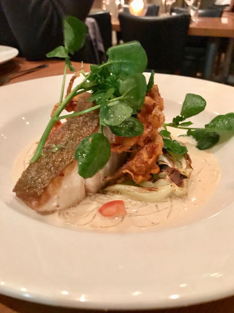 roast cod. Tempura soft shell crab. Bok choi. Rice noodle laksa. Lime. Coriander.