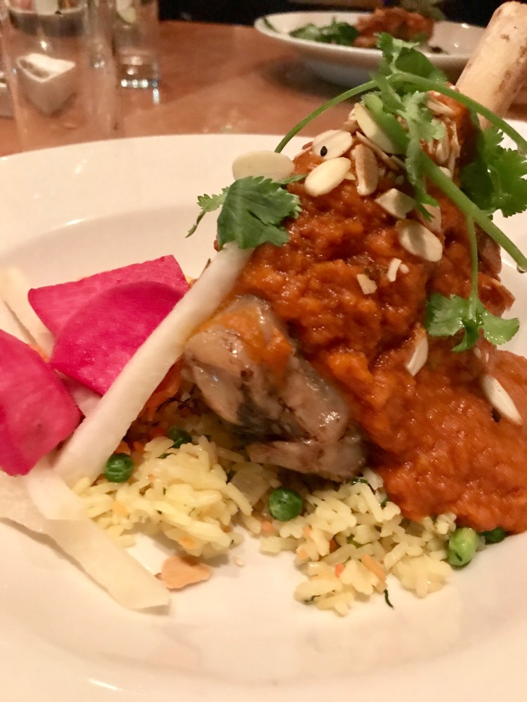 Lebanese braised lamb shank, split peas & lime. Persian basmati, saffron, dill, fava beans.