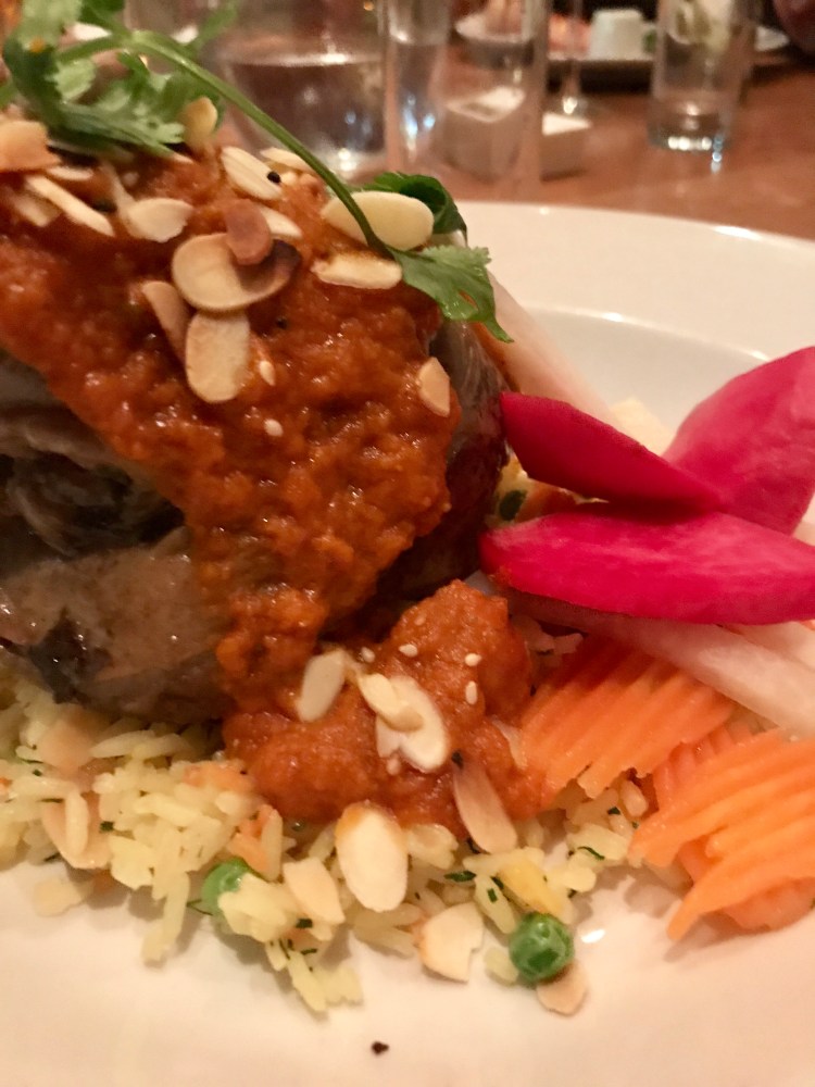 Lebanese braised lamb shank, split peas & lime. Persian basmati, saffron, dill, fava beans.