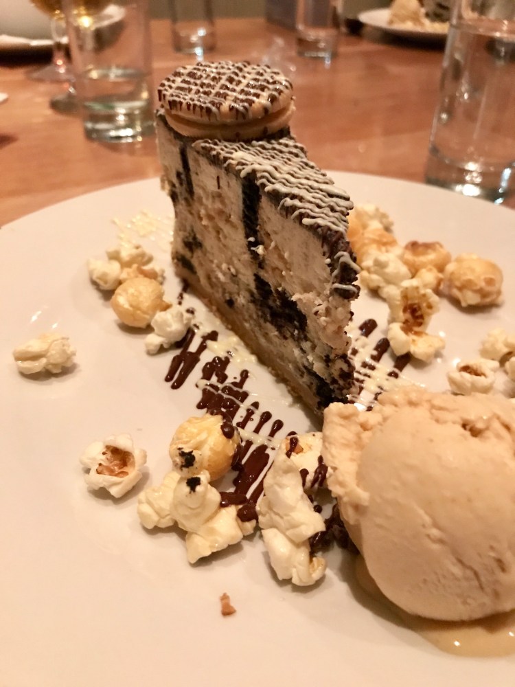 Oreo cookie cheesecake, peanut butter ice-cream, salted caramel popcorn.