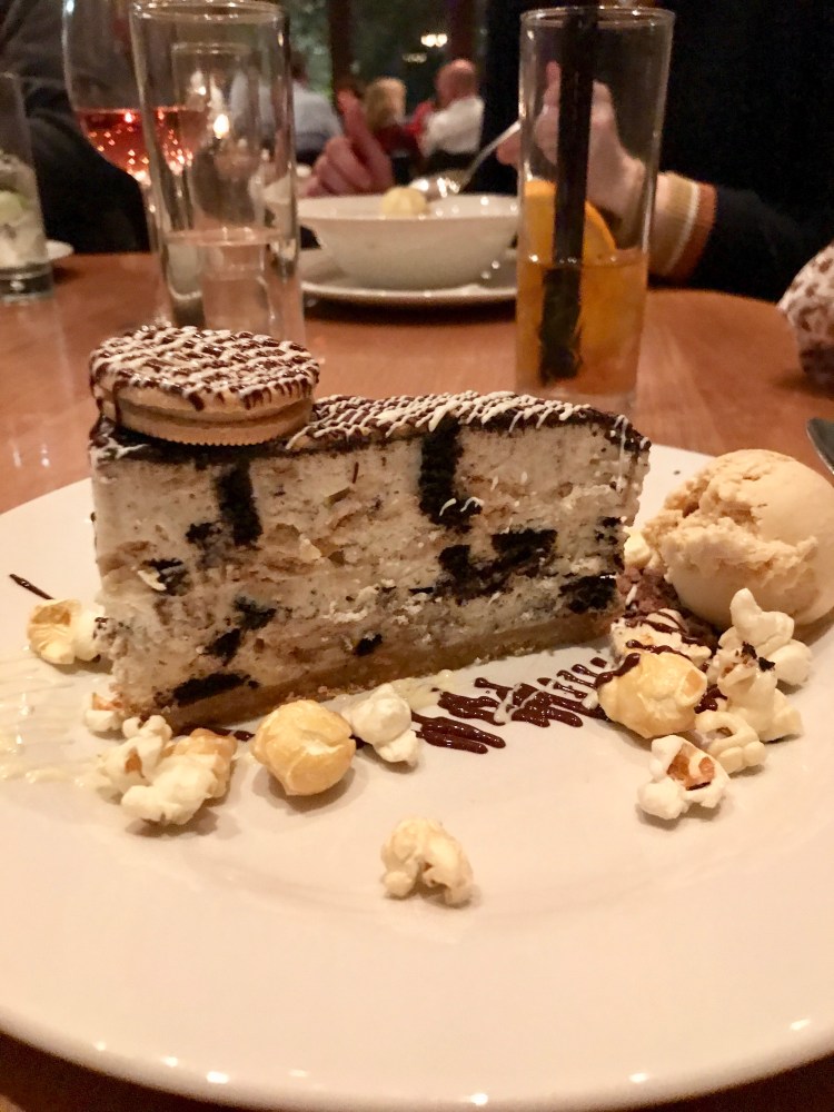 Oreo cookie cheesecake, peanut butter ice-cream, salted caramel popcorn.