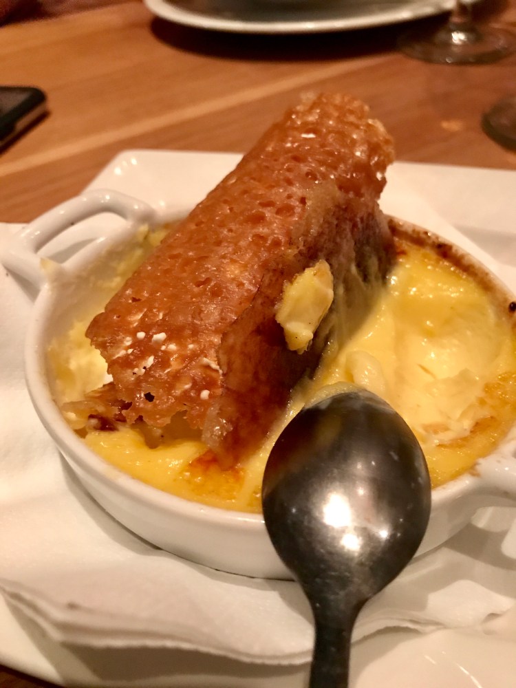 Crème brûlée. Stem ginger brandy snap.