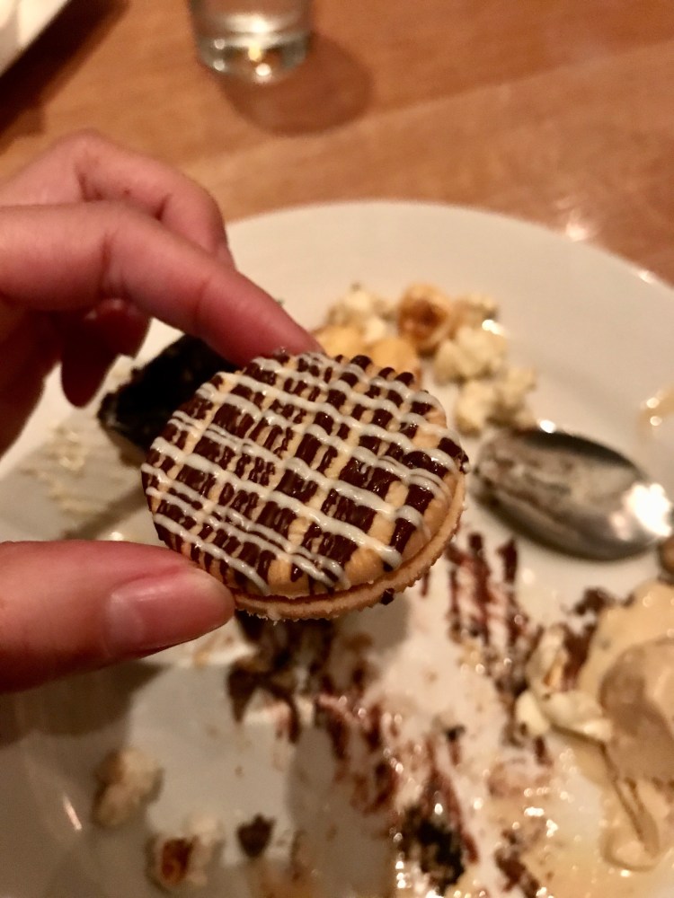 Oreo cookie cheesecake, peanut butter ice-cream, salted caramel popcorn.