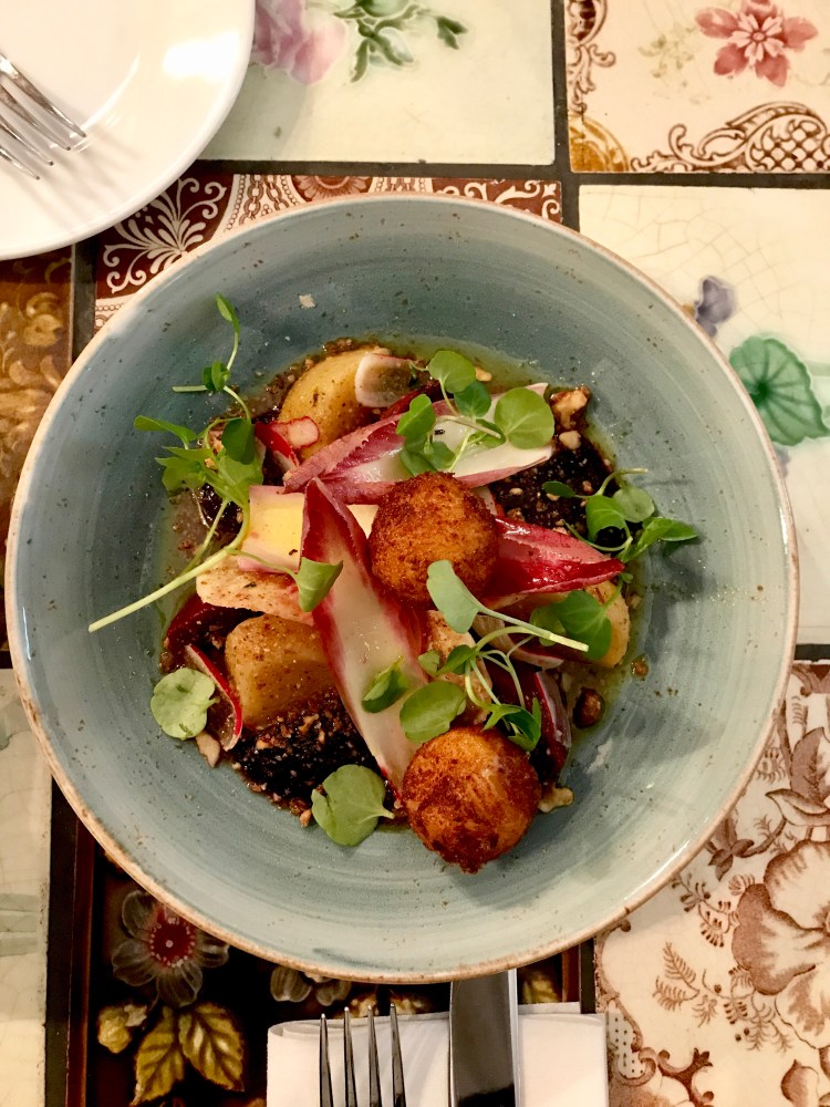 Heritage beetroot salad – Yellisons Goats cheese, truffle honey, walnuts