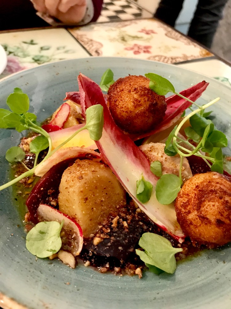 Heritage beetroot salad – Yellisons Goats cheese, truffle honey, walnuts