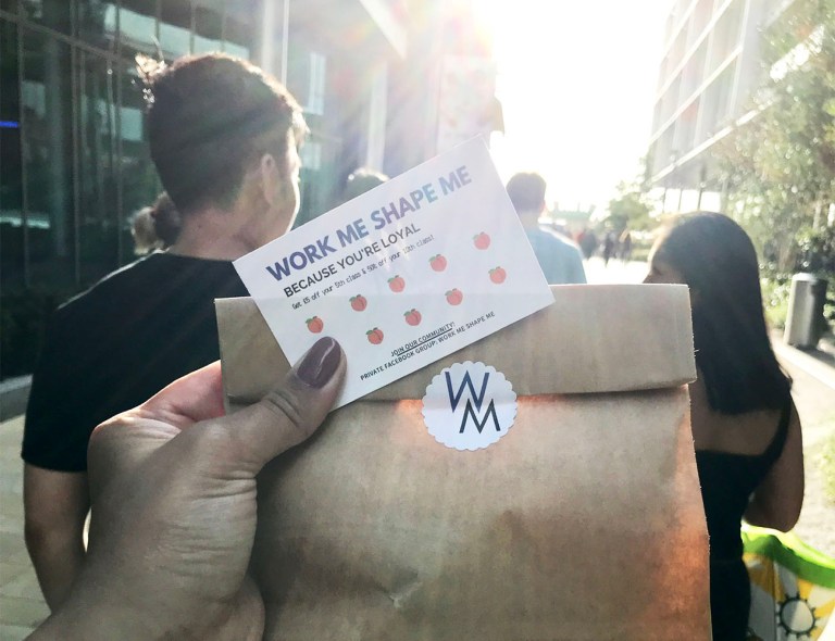 Loyalty card and a goodie bag from Work Me Shape Me