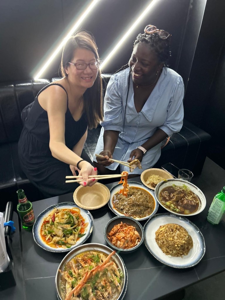 Tucking into our Chinese feast